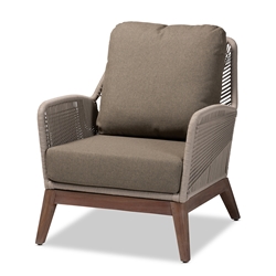 Baxton Studio Jennifer Mid-Century Transitional Grey Woven Rope Mahogany Accent Chair